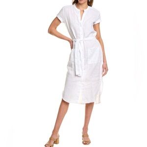 James Perse Women’s White LINEN Shirtdress Belted Pockets Size Large NEW